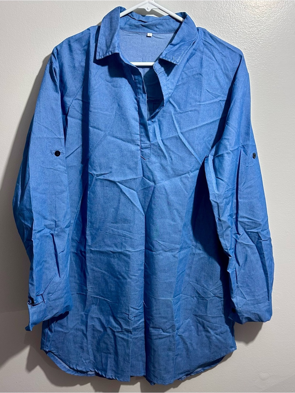 Blue Long-Sleeve Tunic Shirt Size XL (1393)